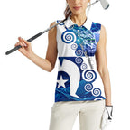 Torres Strait Islanders Nautical Compass Sea Life Women Sleeveless Polo Shirt Indigenous Traditional Flag Pattern Tribal Marine Art
