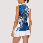 Torres Strait Islanders Nautical Compass Sea Life Women Sleeveless Polo Shirt Indigenous Traditional Flag Pattern Tribal Marine Art