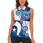 Torres Strait Islanders Nautical Compass Sea Life Women Sleeveless Polo Shirt Indigenous Traditional Flag Pattern Tribal Marine Art