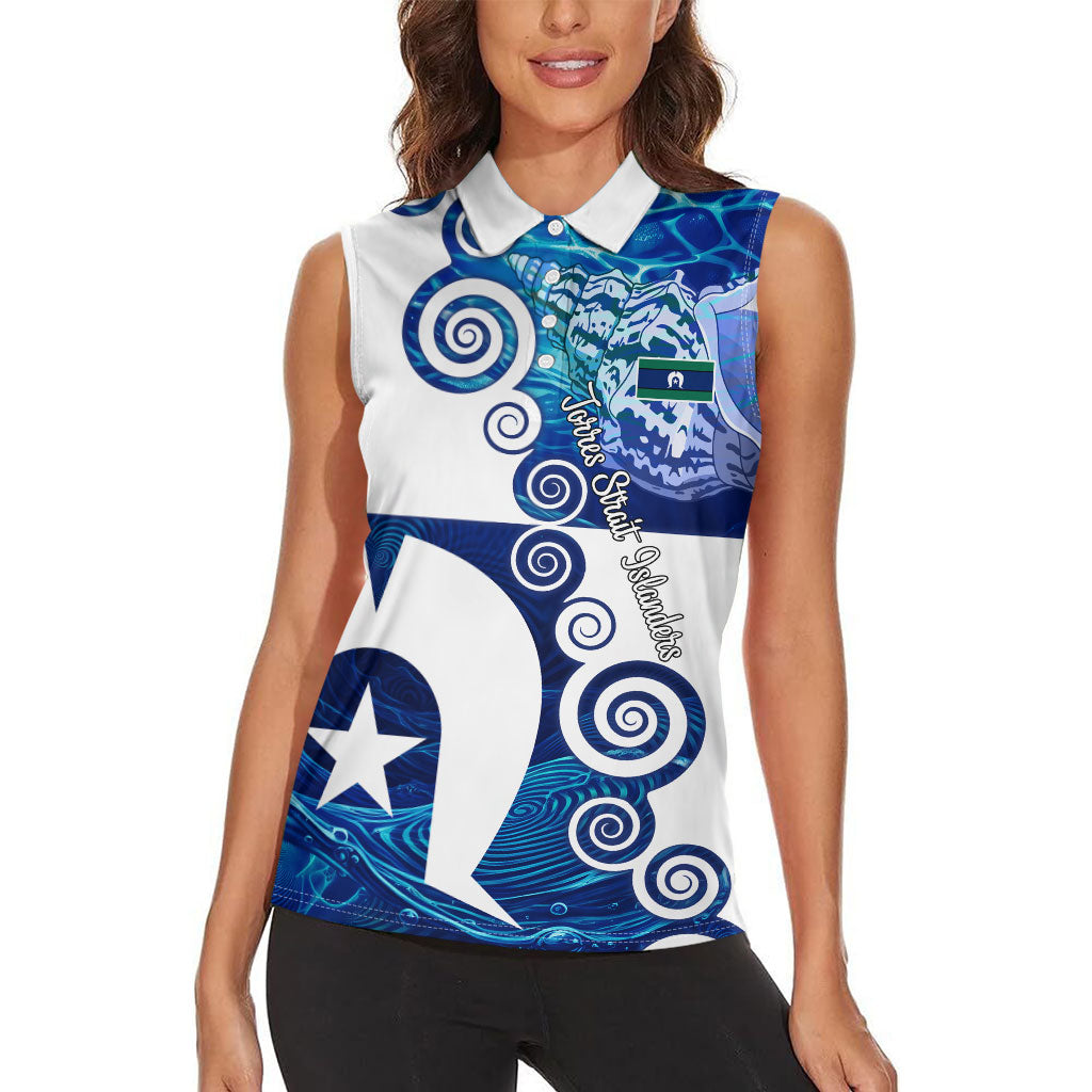 Torres Strait Islanders Nautical Compass Sea Life Women Sleeveless Polo Shirt Indigenous Traditional Flag Pattern Tribal Marine Art