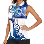 Torres Strait Islanders Nautical Compass Sea Life Women Sleeveless Polo Shirt Indigenous Traditional Flag Pattern Tribal Marine Art