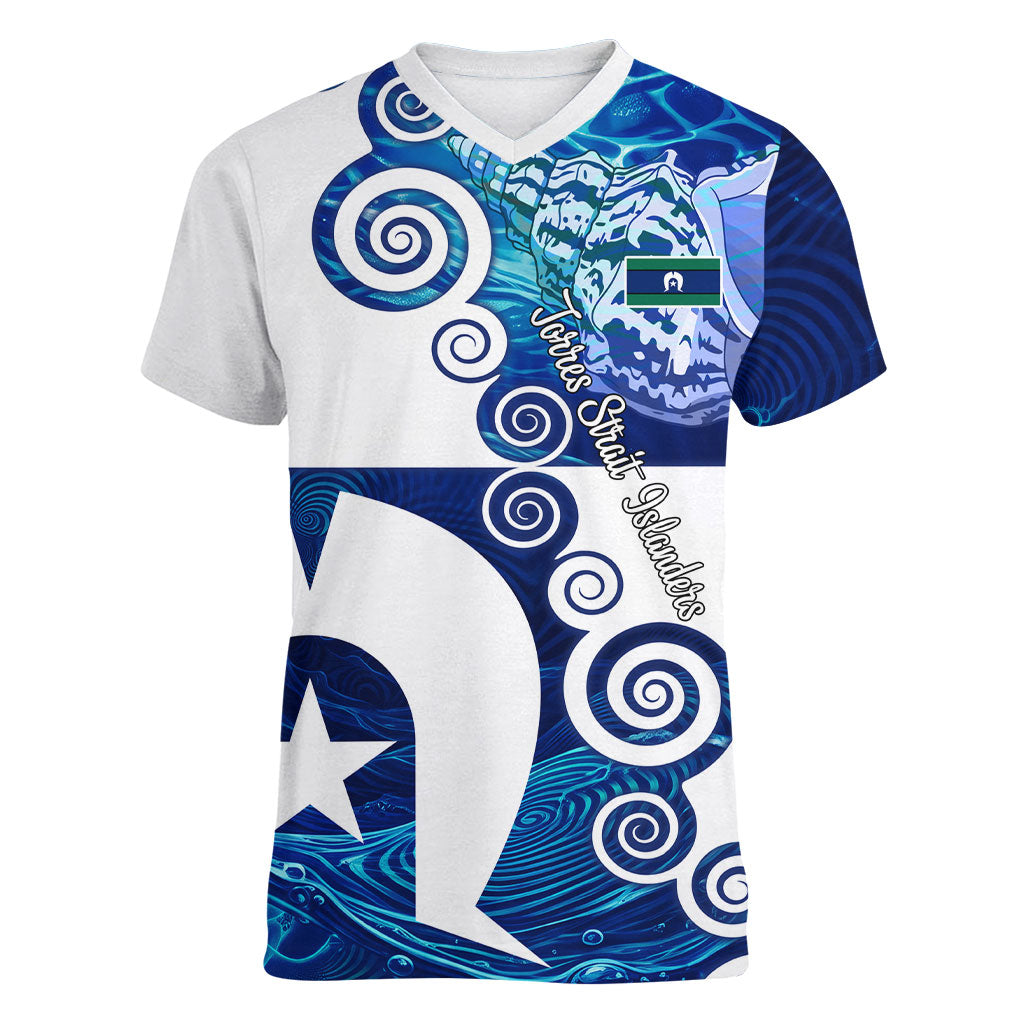 Torres Strait Islanders Nautical Compass Sea Life Women V-Neck T-Shirt Indigenous Traditional Flag Pattern Tribal Marine Art