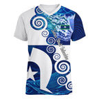 Torres Strait Islanders Nautical Compass Sea Life Women V-Neck T-Shirt Indigenous Traditional Flag Pattern Tribal Marine Art