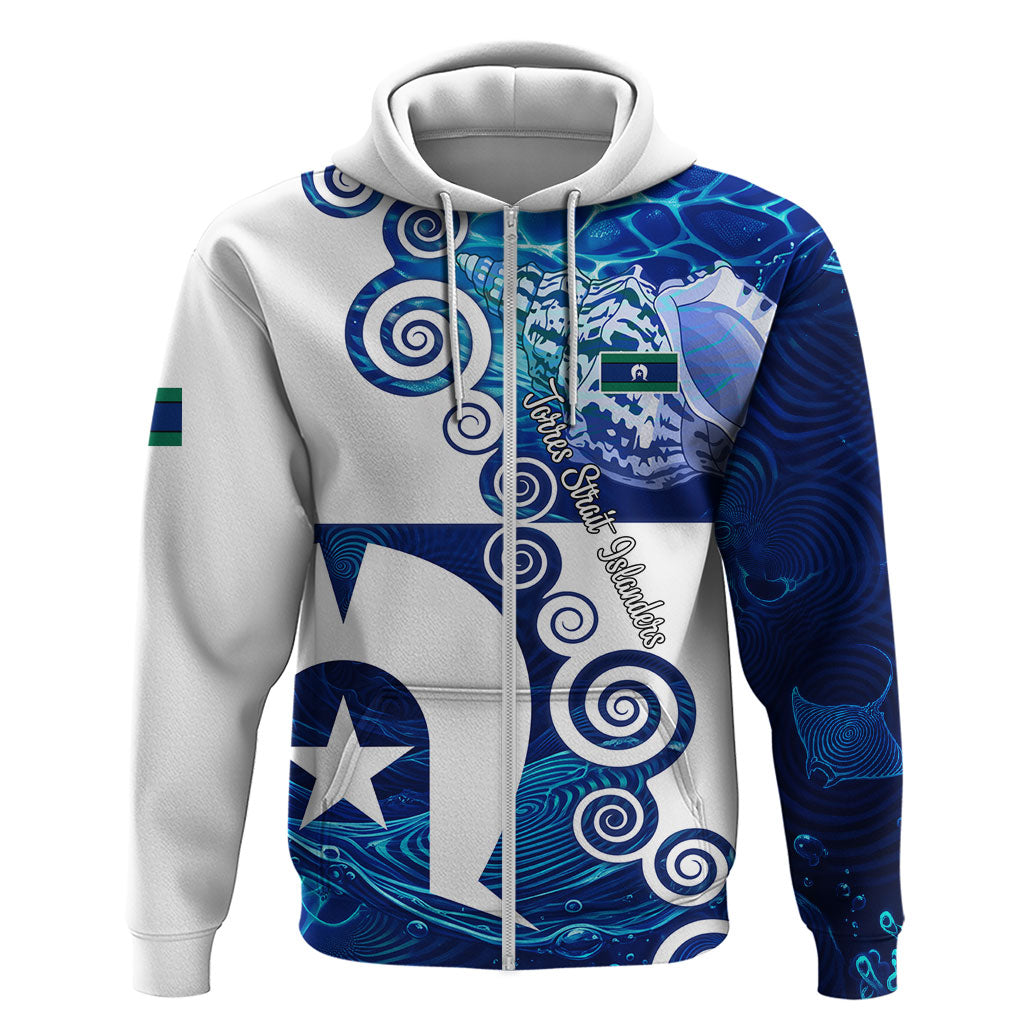 Torres Strait Islanders Nautical Compass Sea Life Zip Hoodie Indigenous Traditional Flag Pattern Tribal Marine Art