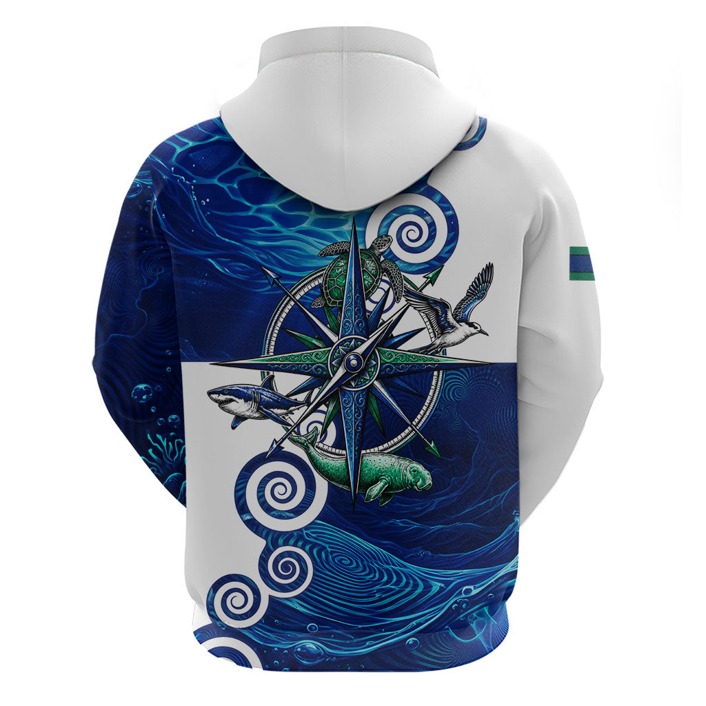 Torres Strait Islanders Nautical Compass Sea Life Zip Hoodie Indigenous Traditional Flag Pattern Tribal Marine Art