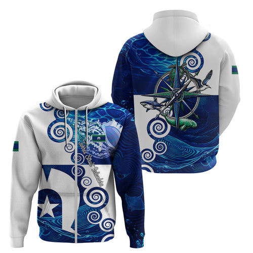 Torres Strait Islanders Nautical Compass Sea Life Zip Hoodie Indigenous Traditional Flag Pattern Tribal Marine Art