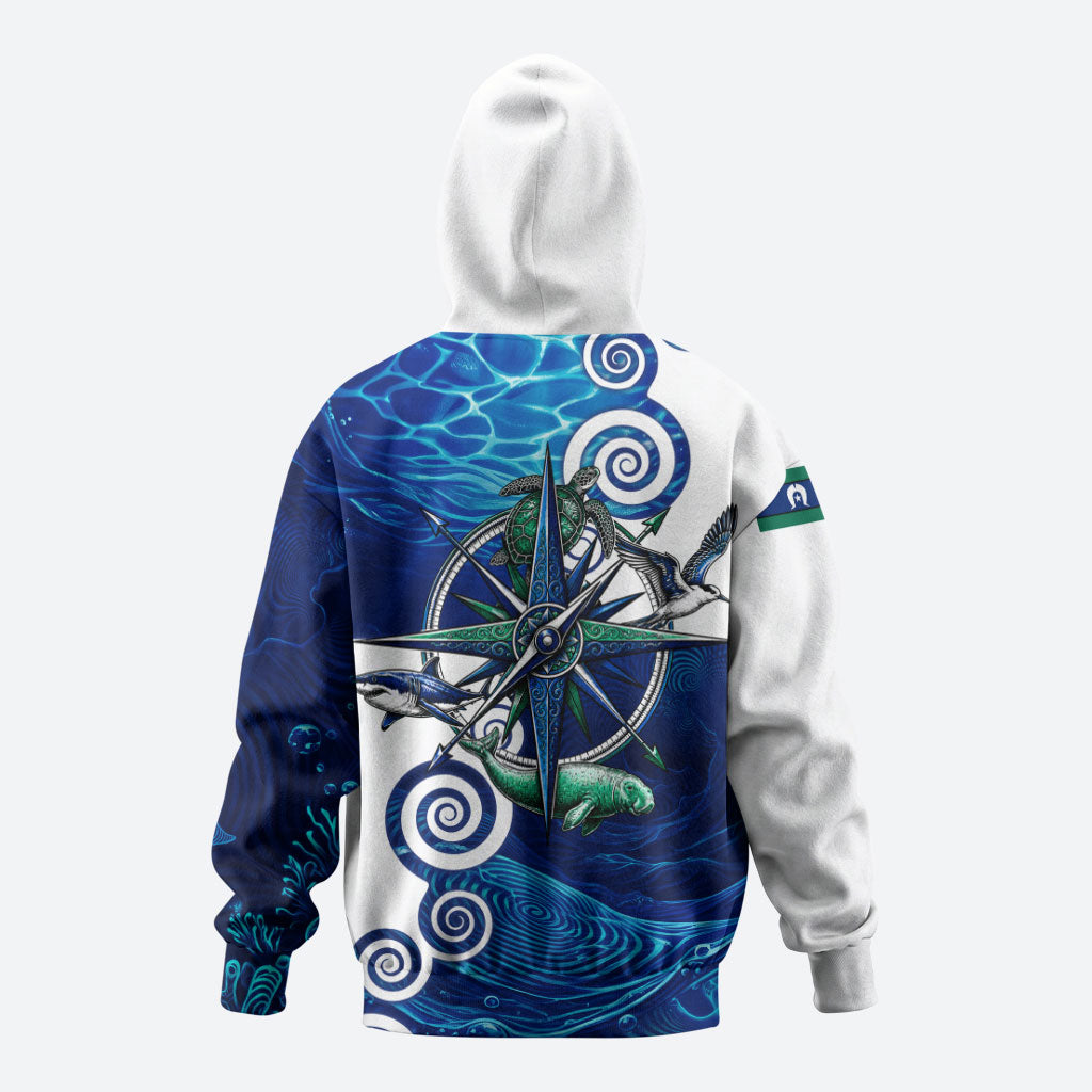Torres Strait Islanders Nautical Compass Sea Life Zip Hoodie Indigenous Traditional Flag Pattern Tribal Marine Art