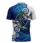 Torres Strait Islanders Nautical Compass Sea Life Zipper Polo Shirt Indigenous Traditional Flag Pattern Tribal Marine Art