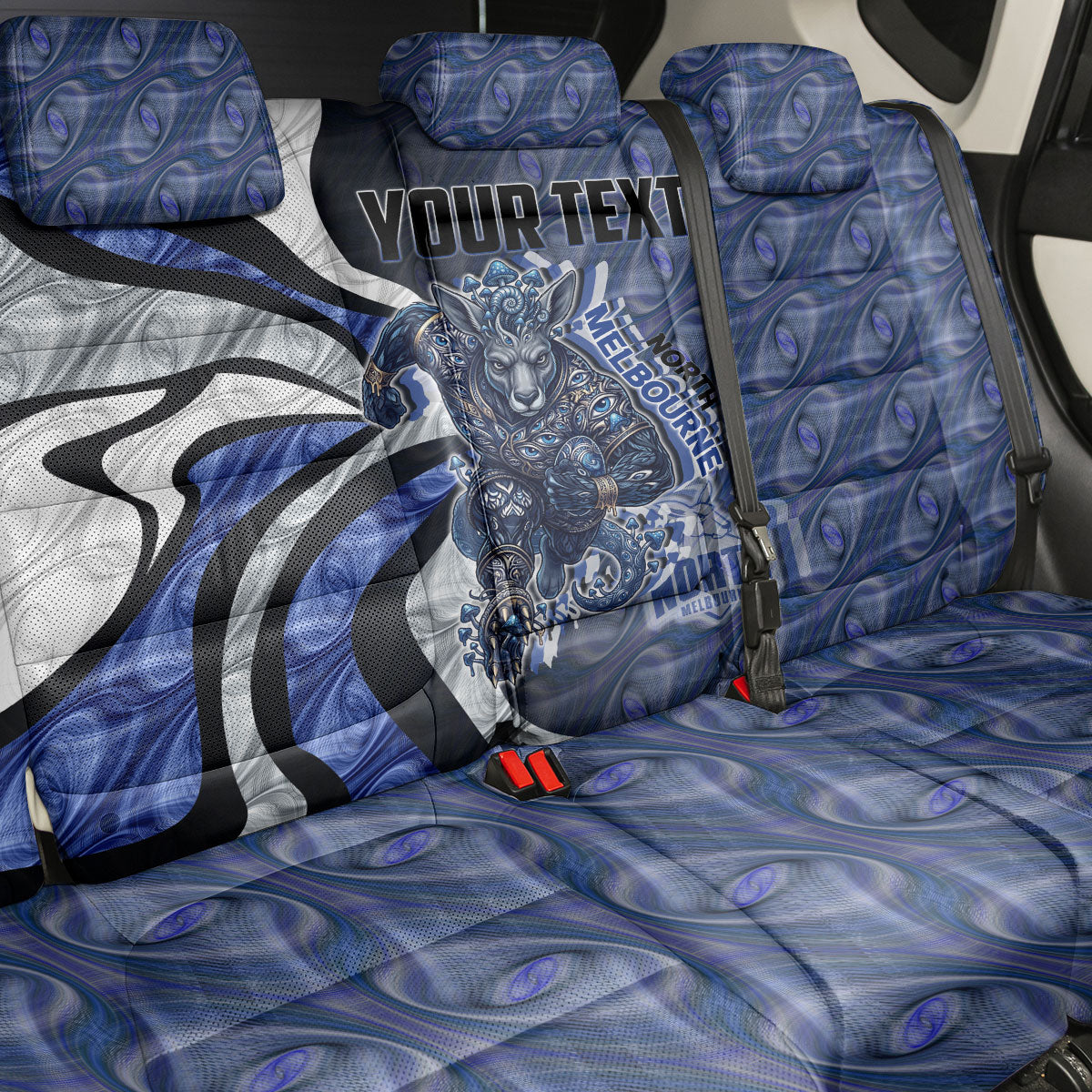Personalised North Melbourne Kangaroos Back Car Seat Cover Trippy Psychedelic Abstract Art Mascot Football Fans