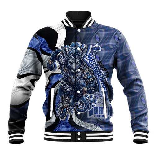 Personalised North Melbourne Kangaroos Baseball Jacket Trippy Psychedelic Abstract Art Mascot Football Fans
