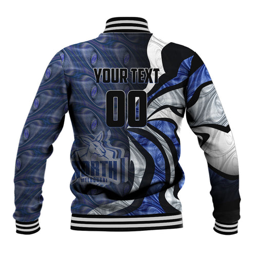 Personalised North Melbourne Kangaroos Baseball Jacket Trippy Psychedelic Abstract Art Mascot Football Fans
