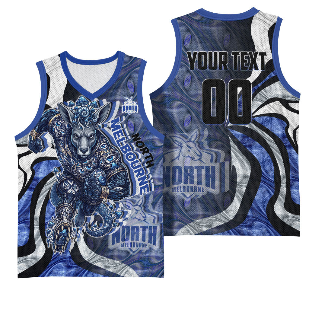 Personalised North Melbourne Kangaroos Basketball Jersey Trippy Psychedelic Abstract Art Mascot Football Fans
