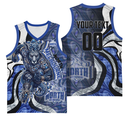 Personalised North Melbourne Kangaroos Basketball Jersey Trippy Psychedelic Abstract Art Mascot Football Fans