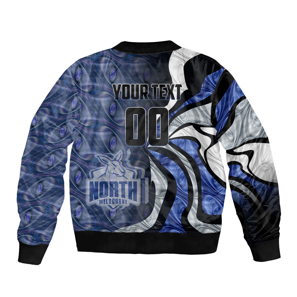 Personalised North Melbourne Kangaroos Bomber Jacket Trippy Psychedelic Abstract Art Mascot Football Fans