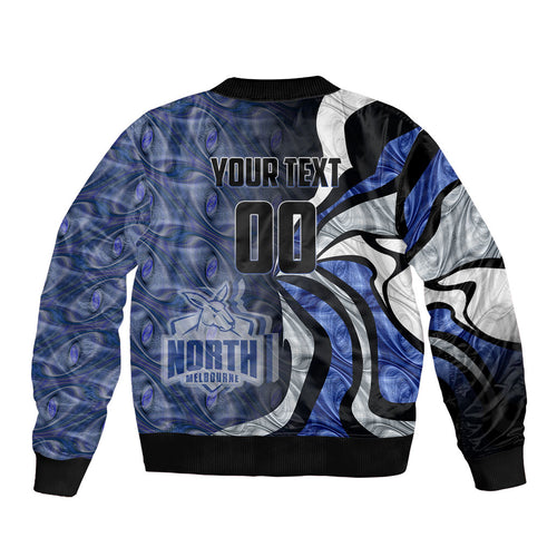 Personalised North Melbourne Kangaroos Bomber Jacket Trippy Psychedelic Abstract Art Mascot Football Fans