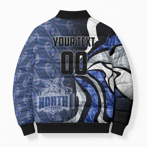 Personalised North Melbourne Kangaroos Bomber Puffer Jacket Trippy Psychedelic Abstract Art Mascot Football Fans