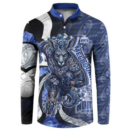 Personalised North Melbourne Kangaroos Button Sweatshirt Trippy Psychedelic Abstract Art Mascot Football Fans