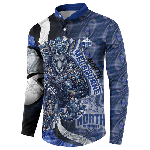 Personalised North Melbourne Kangaroos Button Sweatshirt Trippy Psychedelic Abstract Art Mascot Football Fans