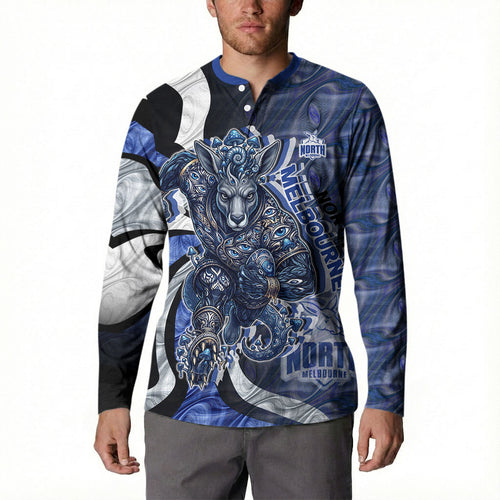 Personalised North Melbourne Kangaroos Button Sweatshirt Trippy Psychedelic Abstract Art Mascot Football Fans