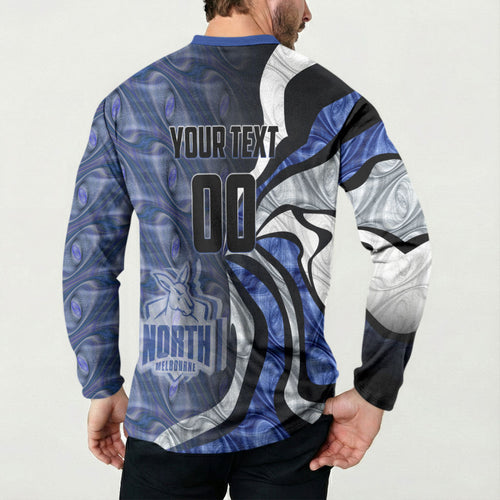 Personalised North Melbourne Kangaroos Button Sweatshirt Trippy Psychedelic Abstract Art Mascot Football Fans