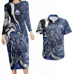 Personalised North Melbourne Kangaroos Couples Matching Long Sleeve Bodycon Dress and Hawaiian Shirt Trippy Psychedelic Abstract Art Mascot Football Fans