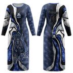 Personalised North Melbourne Kangaroos Couples Matching Long Sleeve Bodycon Dress and Long Sleeve Button Shirt Trippy Psychedelic Abstract Art Mascot Football Fans