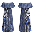 Personalised North Melbourne Kangaroos Couples Matching Off Shoulder Maxi Dress and Hawaiian Shirt Trippy Psychedelic Abstract Art Mascot Football Fans