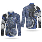 Personalised North Melbourne Kangaroos Couples Matching Off Shoulder Maxi Dress and Long Sleeve Button Shirt Trippy Psychedelic Abstract Art Mascot Football Fans