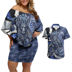 Personalised North Melbourne Kangaroos Couples Matching Off Shoulder Short Dress and Hawaiian Shirt Trippy Psychedelic Abstract Art Mascot Football Fans
