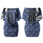 Personalised North Melbourne Kangaroos Couples Matching Off Shoulder Short Dress and Hawaiian Shirt Trippy Psychedelic Abstract Art Mascot Football Fans