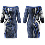 Personalised North Melbourne Kangaroos Couples Matching Off The Shoulder Long Sleeve Dress and Long Sleeve Button Shirt Trippy Psychedelic Abstract Art Mascot Football Fans