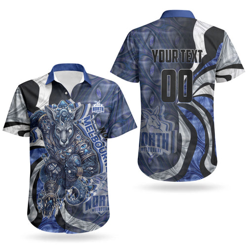Personalised North Melbourne Kangaroos Couples Matching Puletasi and Hawaiian Shirt Trippy Psychedelic Abstract Art Mascot Football Fans