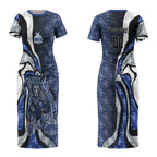 Personalised North Melbourne Kangaroos Couples Matching Short Sleeve Bodycon Dress and Long Sleeve Button Shirt Trippy Psychedelic Abstract Art Mascot Football Fans
