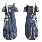 Personalised North Melbourne Kangaroos Couples Matching Summer Maxi Dress and Hawaiian Shirt Trippy Psychedelic Abstract Art Mascot Football Fans