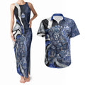 Personalised North Melbourne Kangaroos Couples Matching Tank Maxi Dress and Hawaiian Shirt Trippy Psychedelic Abstract Art Mascot Football Fans
