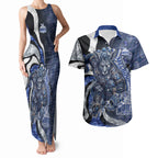 Personalised North Melbourne Kangaroos Couples Matching Tank Maxi Dress and Hawaiian Shirt Trippy Psychedelic Abstract Art Mascot Football Fans