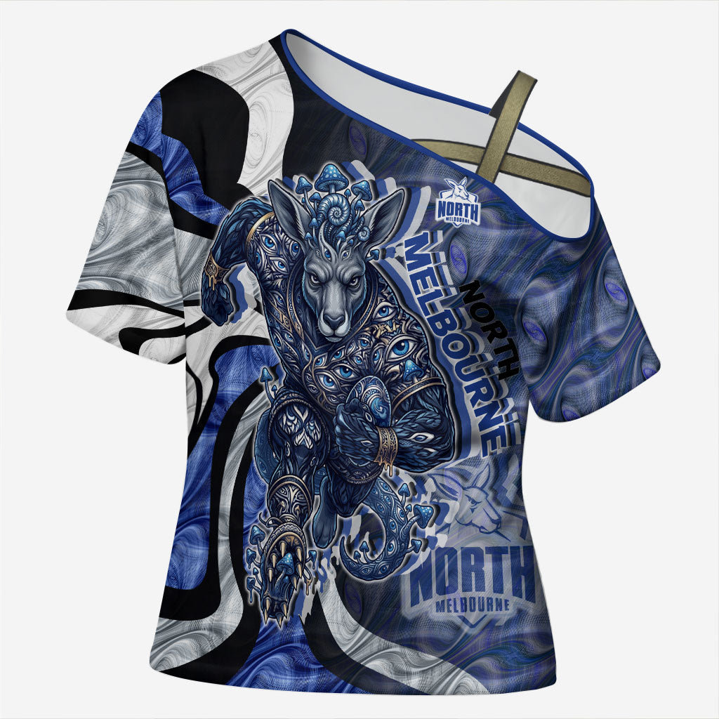 Personalised North Melbourne Kangaroos Cross Shoulder Shirt Trippy Psychedelic Abstract Art Mascot Football Fans