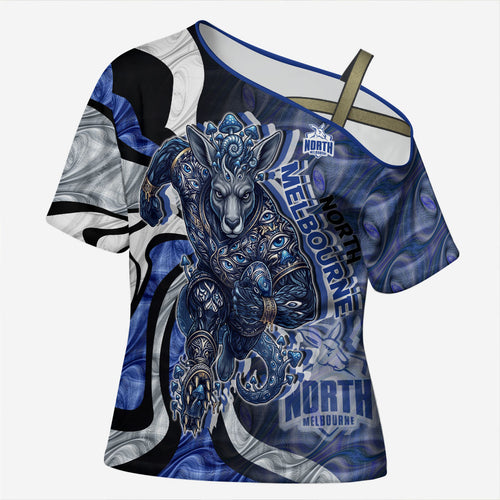 Personalised North Melbourne Kangaroos Cross Shoulder Shirt Trippy Psychedelic Abstract Art Mascot Football Fans