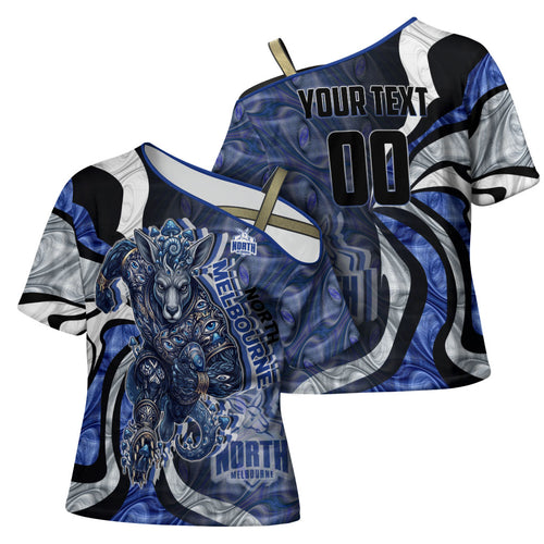 Personalised North Melbourne Kangaroos Cross Shoulder Shirt Trippy Psychedelic Abstract Art Mascot Football Fans