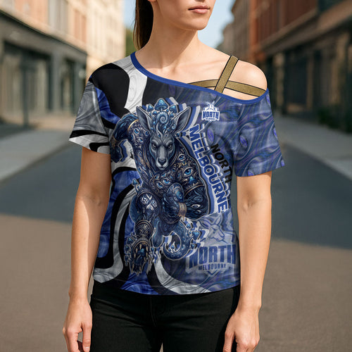 Personalised North Melbourne Kangaroos Cross Shoulder Shirt Trippy Psychedelic Abstract Art Mascot Football Fans