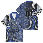 Personalised North Melbourne Kangaroos Family Matching Mermaid Dress and Hawaiian Shirt Trippy Psychedelic Abstract Art Mascot Football Fans