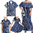 Personalised North Melbourne Kangaroos Family Matching Off Shoulder Maxi Dress and Hawaiian Shirt Trippy Psychedelic Abstract Art Mascot Football Fans