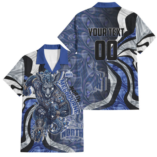 Personalised North Melbourne Kangaroos Family Matching Off Shoulder Maxi Dress and Hawaiian Shirt Trippy Psychedelic Abstract Art Mascot Football Fans