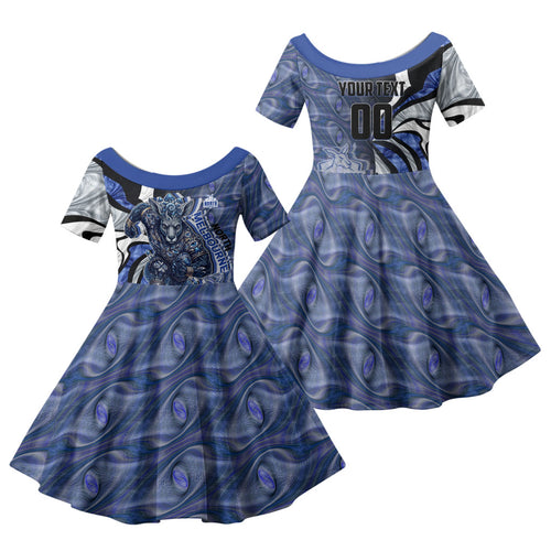 Personalised North Melbourne Kangaroos Family Matching Off Shoulder Maxi Dress and Hawaiian Shirt Trippy Psychedelic Abstract Art Mascot Football Fans