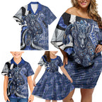 Personalised North Melbourne Kangaroos Family Matching Off Shoulder Short Dress and Hawaiian Shirt Trippy Psychedelic Abstract Art Mascot Football Fans