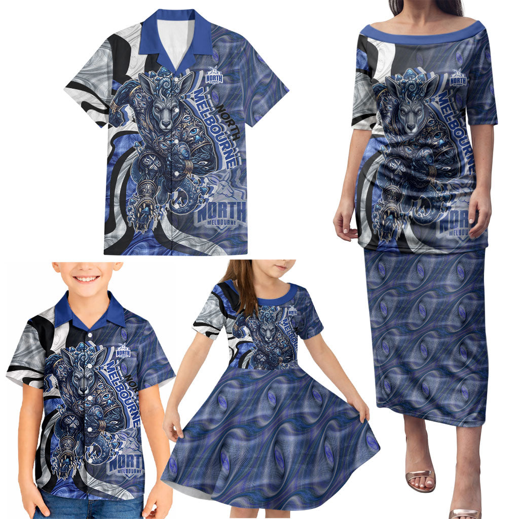 Personalised North Melbourne Kangaroos Family Matching Puletasi and Hawaiian Shirt Trippy Psychedelic Abstract Art Mascot Football Fans