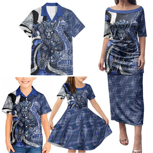 Personalised North Melbourne Kangaroos Family Matching Puletasi and Hawaiian Shirt Trippy Psychedelic Abstract Art Mascot Football Fans