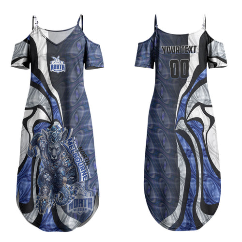 Personalised North Melbourne Kangaroos Family Matching Summer Maxi Dress and Hawaiian Shirt Trippy Psychedelic Abstract Art Mascot Football Fans