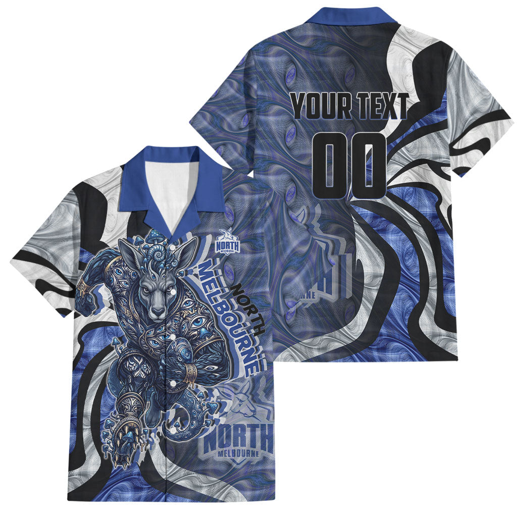 Personalised North Melbourne Kangaroos Family Matching Summer Maxi Dress and Hawaiian Shirt Trippy Psychedelic Abstract Art Mascot Football Fans