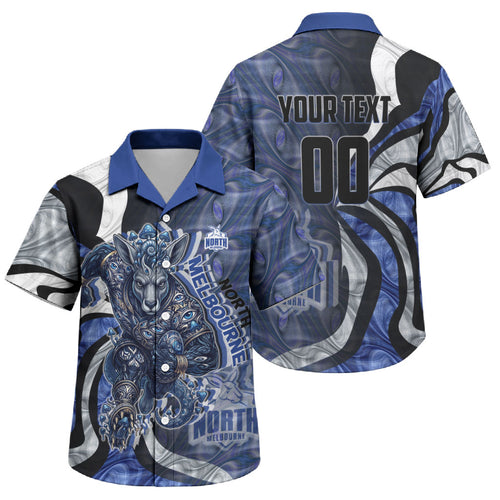 Personalised North Melbourne Kangaroos Family Matching Summer Maxi Dress and Hawaiian Shirt Trippy Psychedelic Abstract Art Mascot Football Fans